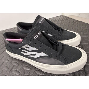 Straye Logan Bone Flame Men's Skate Shoe, Black with White Flames SLG1474 Size 9